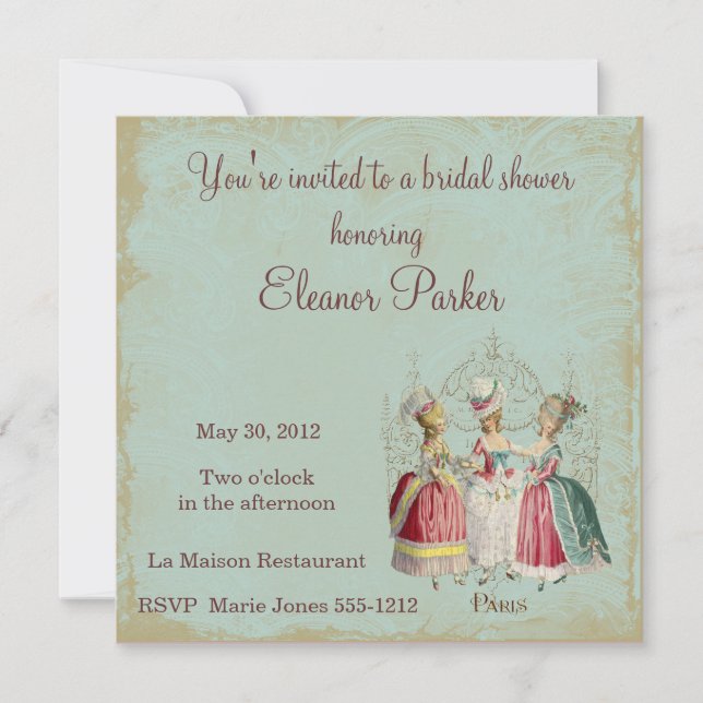 Marie Antoinette Ladys Bridal Dusche Einladung (Vorderseite)