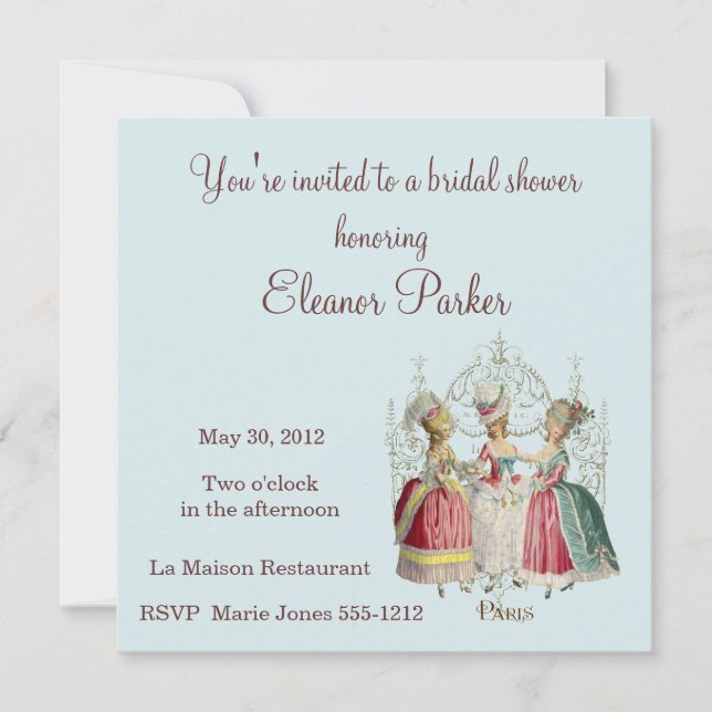 Marie Antoinette Ladys Bridal Dusche Einladung (Vorderseite)