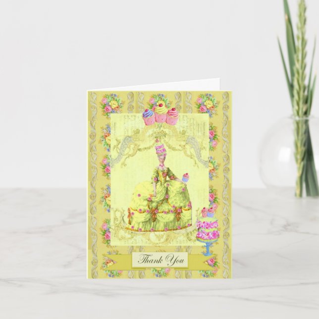 Marie Antoinette Ließ sie zu Cake Yellow Floral Dankeskarte (Vorderseite)