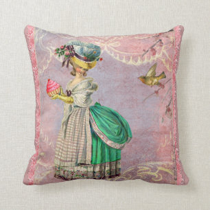 Marie Antoinette mit Kuchen-u. Vogel-Wurfs-Kissen Kissen