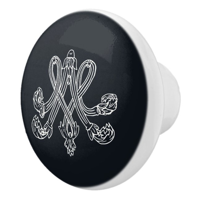 Marie Antoinette Monogramm Monogram initials navy Keramikknauf (Rechts)