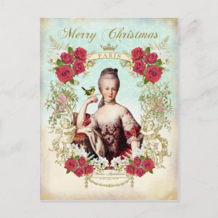 Marie Antoinette Oiseau Rouge Roses Noël Carte pos