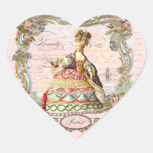 Marie Antoinette Paris Pink Roses Herz-Aufkleber