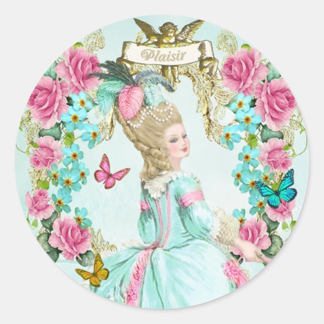 Marie Antoinette,Paris,shabby,butterfly,rose Runder Aufkleber (Vorderseite)