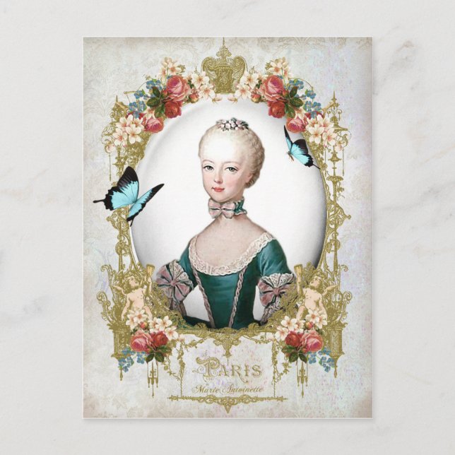 Marie Antoinette, Paris, Shabby, Portrait, Rose Postkarte (Vorderseite)