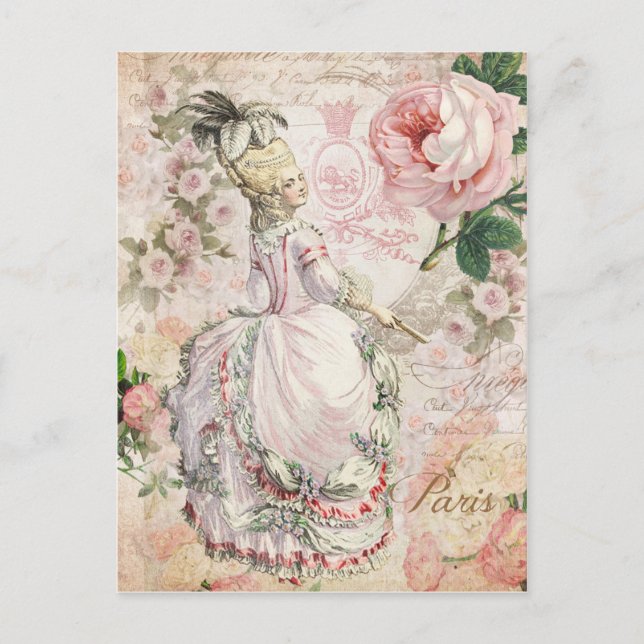 Marie Antoinette, Paris, Shabby, Rosa, Rose, Postc Postkarte (Vorderseite)