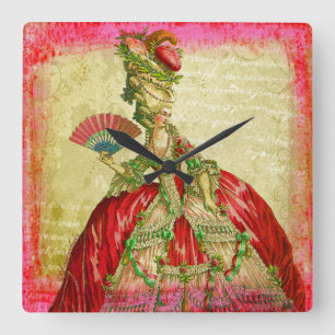 Marie Antoinette Pergament-Rosa-Grunge-Collage-Kun Quadratische Wanduhr