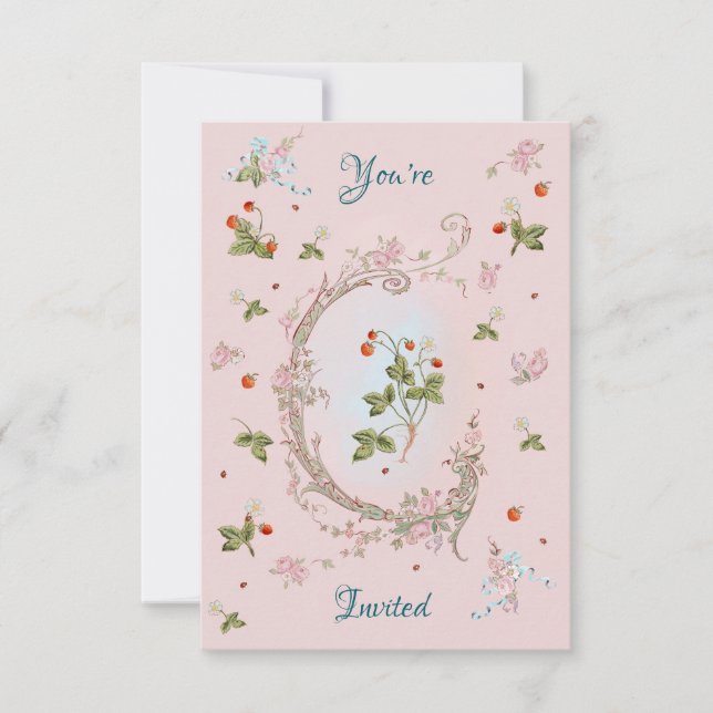 Marie Antoinette Petite Strawberry Pink Einladung (Vorderseite)