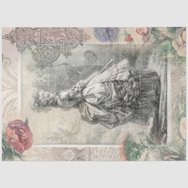 Marie Antoinette Pink Aquarell Blume Decoupage Seidenpapier (Vorderseite)