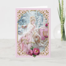 Marie Antoinette Pink carriage deer Christmas card