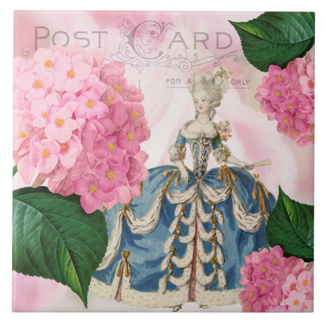 Marie Antoinette Pink Hydrangea Keramik Tile Fliese (Vorderseite)