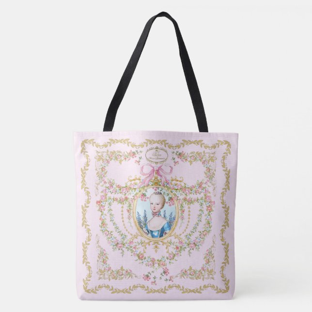 Marie Antoinette pink rose frame tote bag Tasche (Vorderseite)