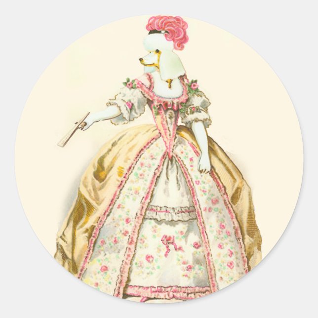 Marie Antoinette Poodle Runder Aufkleber (Vorderseite)