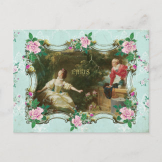 Marie Antoinette Rococo Fragonard Green postcard Postkarte