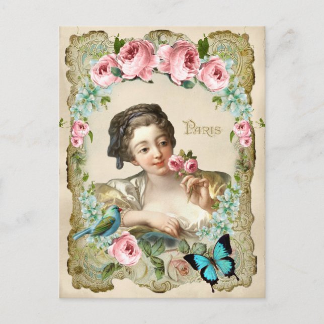 Marie Antoinette Rococo Rose Carte postale Fille O (Devant)