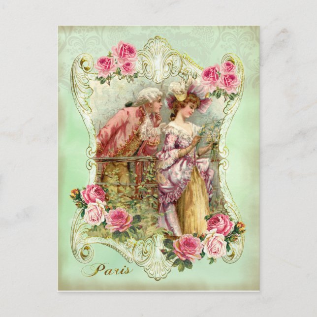 Marie Antoinette Rokoko Lovers Rose Lady Postcard Postkarte (Vorderseite)