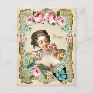 Marie Antoinette Rokoko-Rosen-Mädchen-Vogel-Postka Postkarte