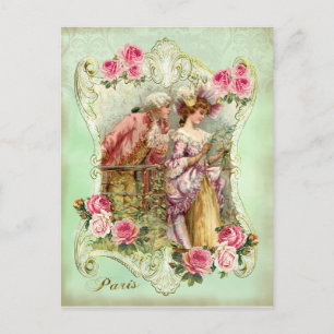 Marie Antoinette Rokoko Verliebte Rosen Dame Postk Postkarte