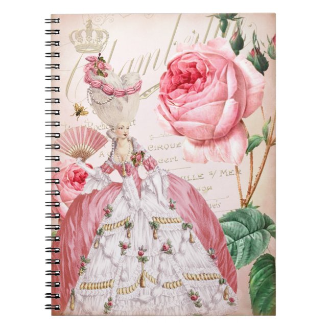 Marie Antoinette rosa Vintages Rosen-Notizbuch Notizblock (Vorderseite)