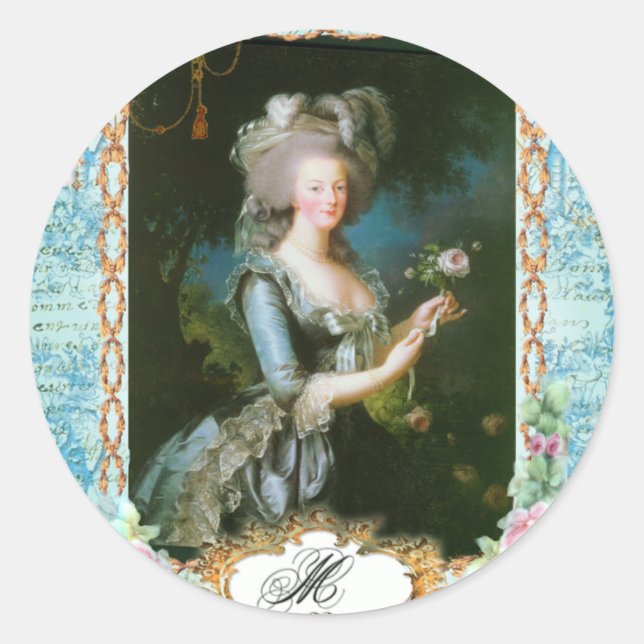 Marie Antoinette Rose und Lace Runder Aufkleber (Vorderseite)