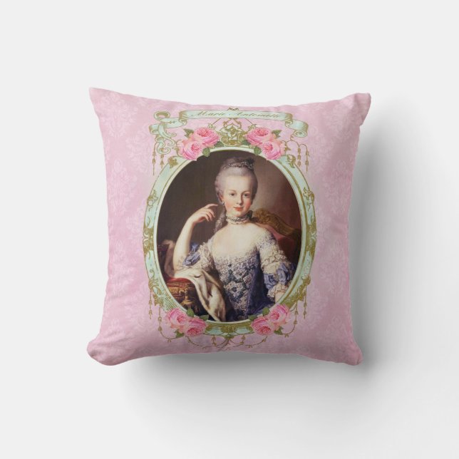 Marie Antoinette Rosen-Rosa-Damast-Kissenkissen Kissen (Vorderseite)