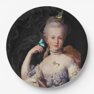 Marie Antoinette, schwarz mit Schloss und Schlüss Pappteller