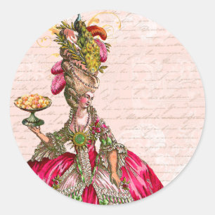 Marie-Antoinette- und Pfau-Stickers-Tags Runder Aufkleber