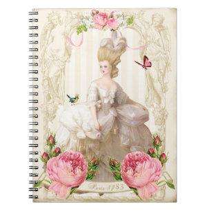 Marie Antoinette weißes Dress&Pink Rosen-Notizbuc Notizblock