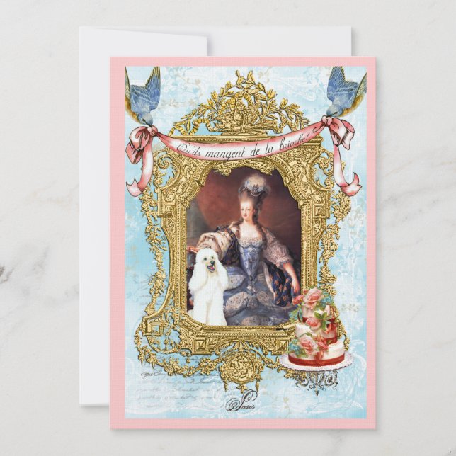 Marie Antoinette & White Poodle Einladung (Vorderseite)