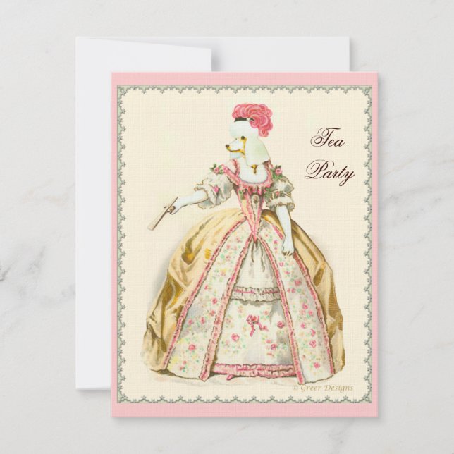Marie Antoinette White Poodle mit Fan Einladung (Vorderseite)