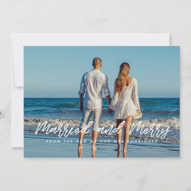 Marié et Joyeux carte photo de vacances en couple  (Devant)