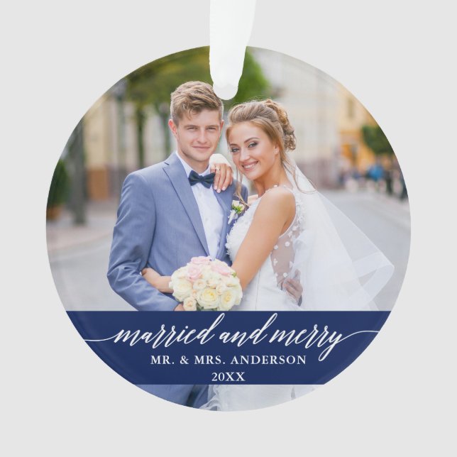 Marié et Joyeux Mariage Calligraphie bleu (devant)