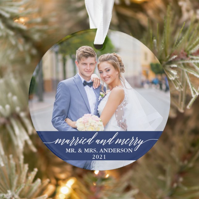 Marié et joyeux Mariage de calligraphie Bleu (Arbre)