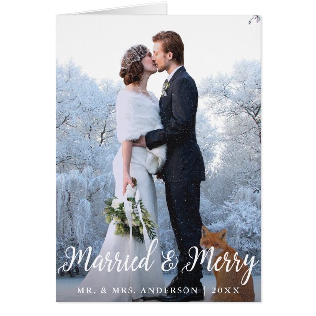 Marié & Joyeux Mariage Noël Plier Carte photo (Devant)