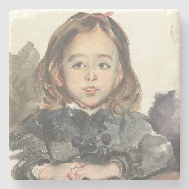 Marie-Portrait (Niedliches Jungmädchen) Steinuntersetzer (Vorderseite)