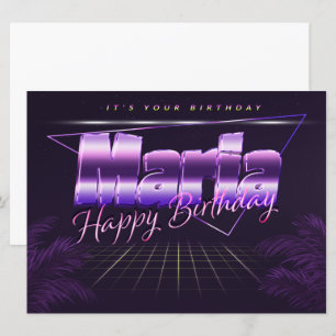 Marie Prénom lila retro Carte Anniversaire