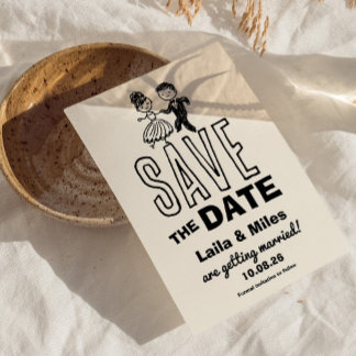 Mariée dessinée à la main et Save The Date de mari