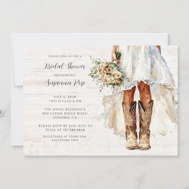 Mariée en bottes marche nuptiale douche Invitation (Devant)