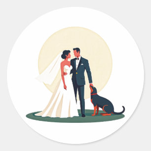 Mariée et Marié avec Autocollant de Chien de Boudo