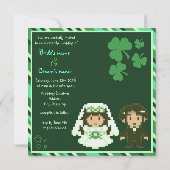 Mariée et salle de mariage 8 bits - Invitations au (Devant)