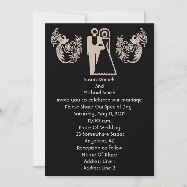 Mariée Groom Doves Black Wedding Invitation (Devant)
