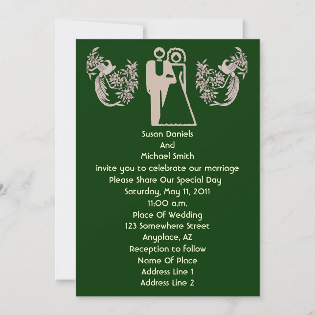 Mariée Groom Doves Green Wedding Invitation (Devant)