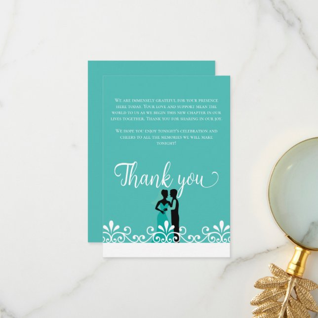Mariée Groom Turquoise Blanc Élégant Merci de mari (Devant/Arrière en situation)