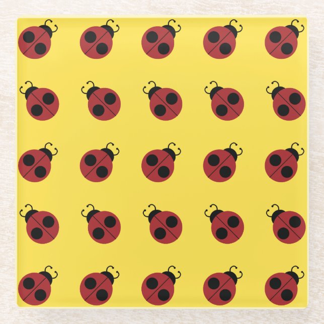Marienkäfer 60er Retro cool rot gelb Glasuntersetzer (Vorderseite)