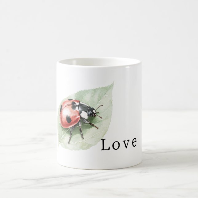 Marienkäfer auf Blatt Liebe Kaffeetasse (Mittel)