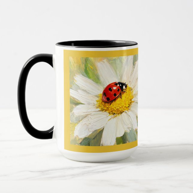 "Marienkäfer auf Gänseblümchen" Tasse (Links)