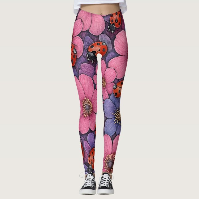 Marienkäfer Blumen Leggings (Vorderseite)