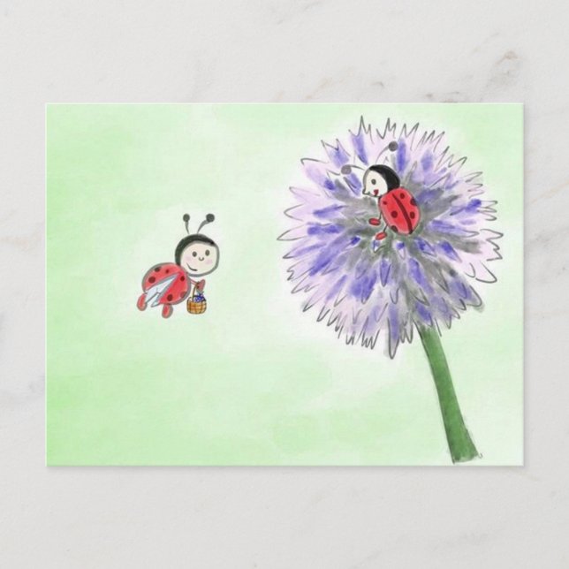 Marienkäfer Blumen Postkarte (Vorderseite)