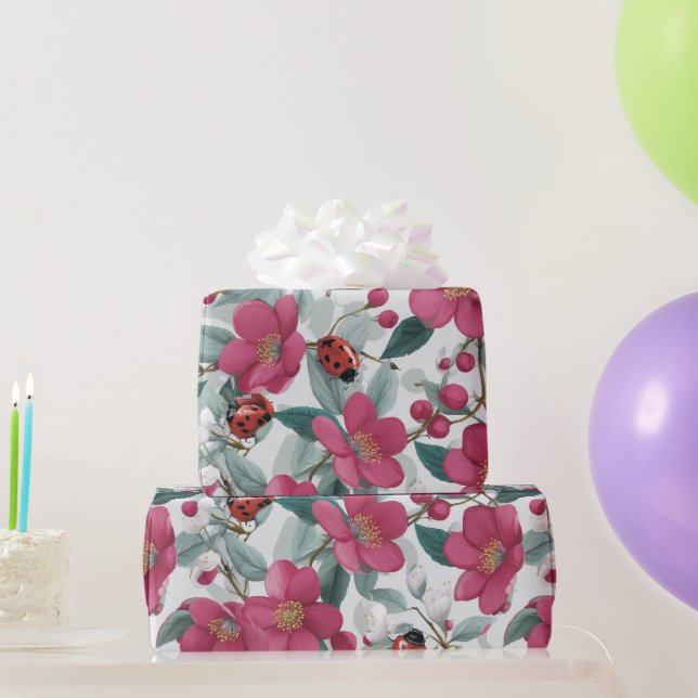 Marienkäfer Blumenmuster Geschenkpapier (Partygeschenke)