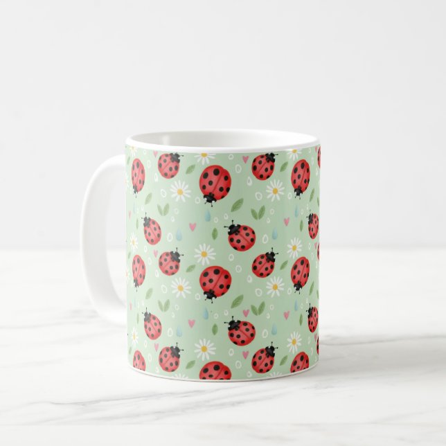 Marienkäfer-Blumenmuster Kaffeetasse (Vorderseite Links)
